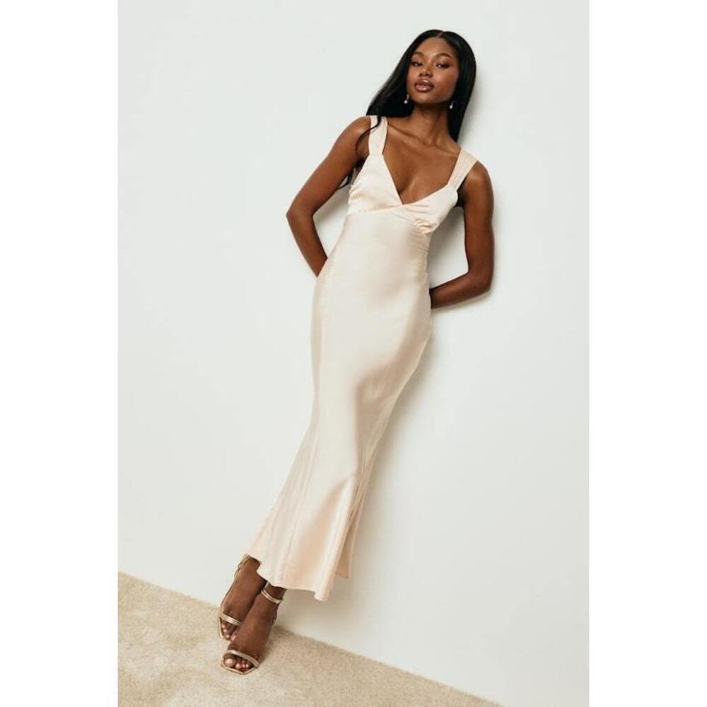 Lulus Ellena Blush Satin Slip Midi Dress Pink - Size L